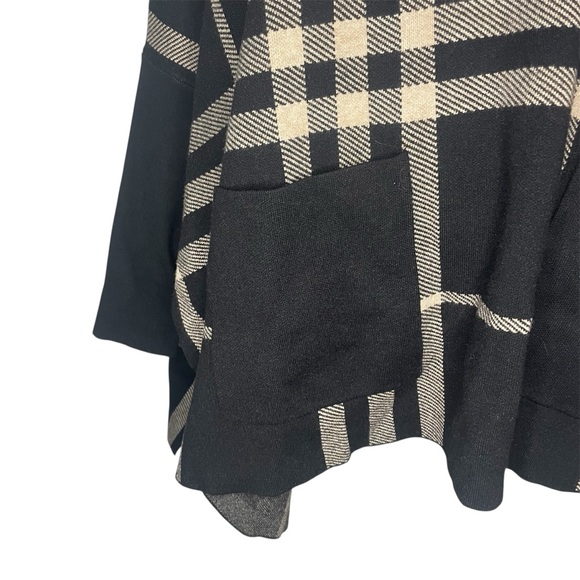 JOSEPH RIBKOFF BLACK/OATMEAL COWL NECK PLAID PONCHO - Picture 7 of 12